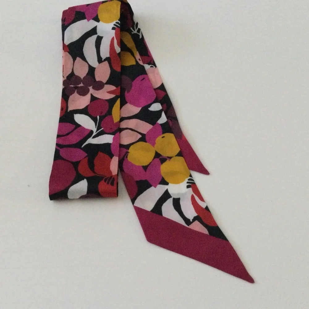 kate spade ♠️ Floral Print Silk Scarf with Red, Pink, Yellow and White Accents